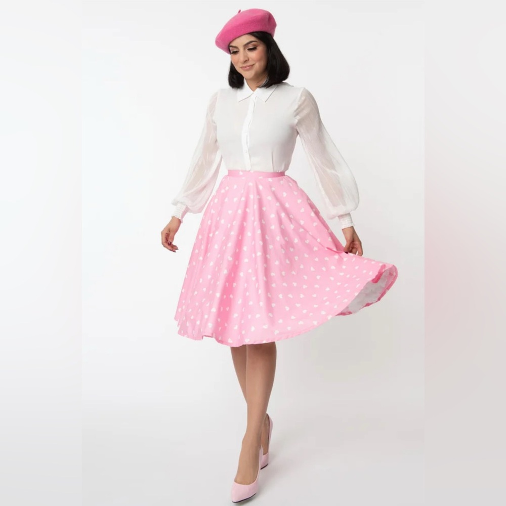 Retro Pink Heart Circle Skirt